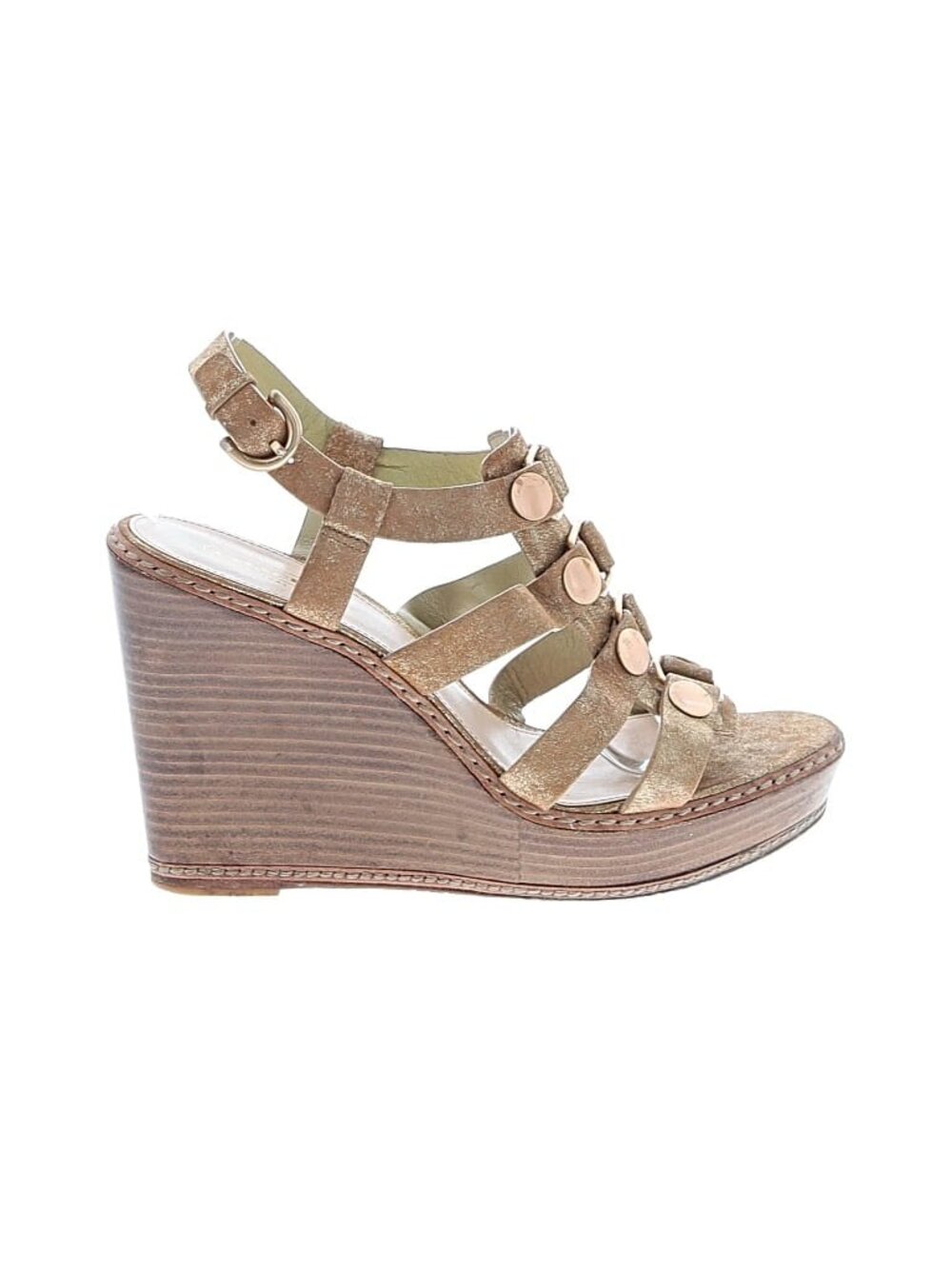 COACH | Mallorie Metallic Gold Wedge Platform Sandals Size 8.5 Leather Faux Wood